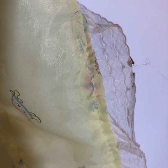 VTG 50s Sears Crib Blanket Comforter Pastel Bunny Rabbit Turtle Ruffle Hem 43x33 - Picture 6 of 9